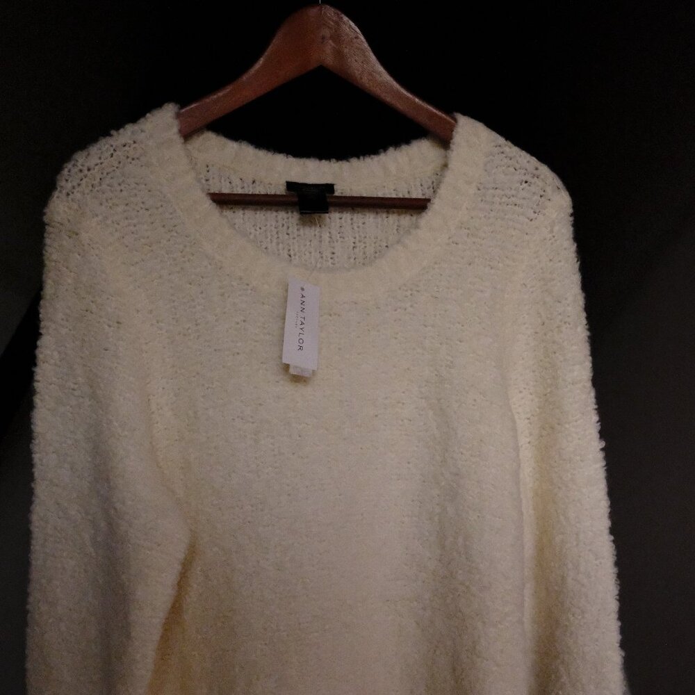 Ann Taylor Womens Crew Neck Sweater, White L, NEW